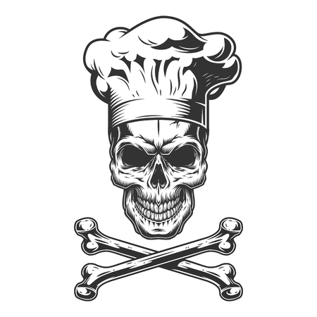 Vintage skull in chef hat with crossbones isolated vector illustrationのイラスト素材