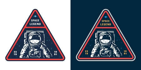 Colorful space label with astronaut in spacesuit in vintage style isolated vector illustrationのイラスト素材