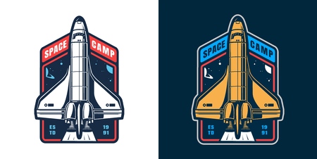 Vintage spaceship launch colorful label isolated vector illustrationのイラスト素材