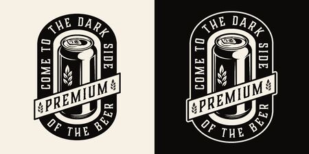 Vintage monochrome brewing emblem with aluminum beer can isolated vector illustrationのイラスト素材