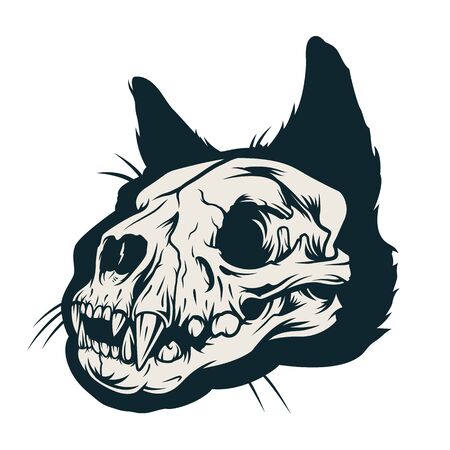 Vintage cat skull concept in monochrome style isolated vector illustrationのイラスト素材