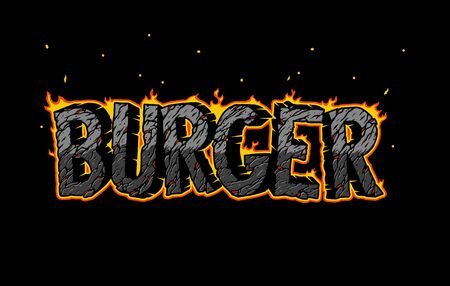 Fiery glowing Burger desert lettering with cracked sand texture isolated vector illustrationのイラスト素材