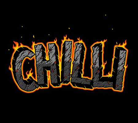 Fiery Chilli vintage lettering with cracked desert sand texture isolated vector illustrationのイラスト素材
