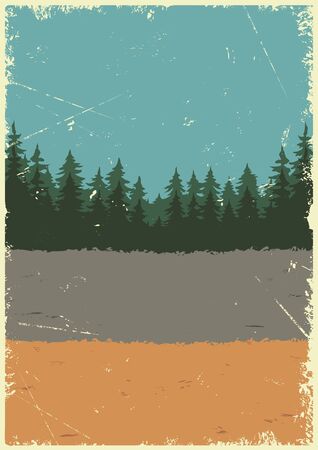 Nature landscape colorful poster with fields and forest scenery in vintage style vector illustrationのイラスト素材