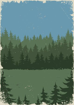 Vintage forest landscape colorful poster with green trees vector illustrationのイラスト素材