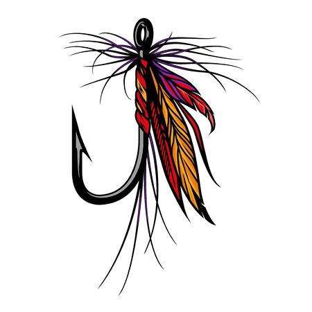 Colorful fly fishing lure concept in vintage style isolated vector illustrationのイラスト素材