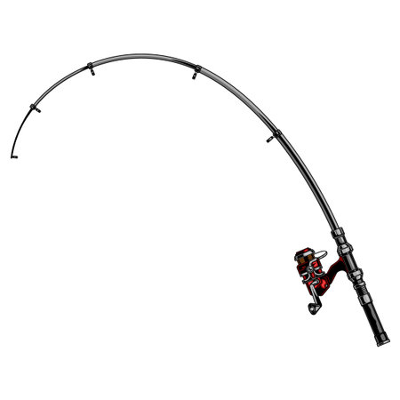Vintage fishing rod with spinning reel on white background isolated vector illustrationのイラスト素材