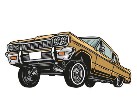 Colorful low rider retro car concept in vintage style isolated vector illustrationのイラスト素材