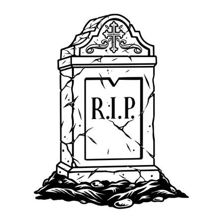 Tombstone vintage template in black and white colors isolated vector illustrationのイラスト素材