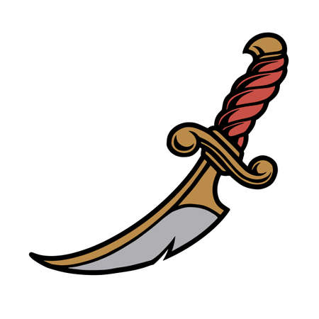 Vintage tattoo concept of sharp dagger with curved blade isolated vector illustrationのイラスト素材