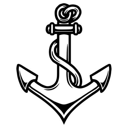 Marine vintage monochrome tattoo concept with ship anchor and rope around it isolated vector illustrationのイラスト素材