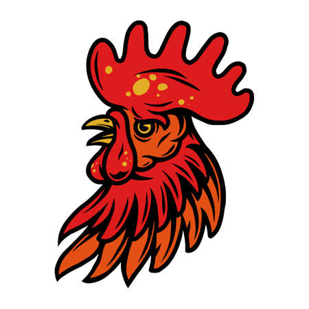 Colorful rooster head with red crest in vintage style isolated vector illustrationのイラスト素材