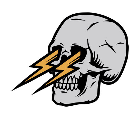 Skull with lightnings from eyes concept in vintage style isolated vector illustration