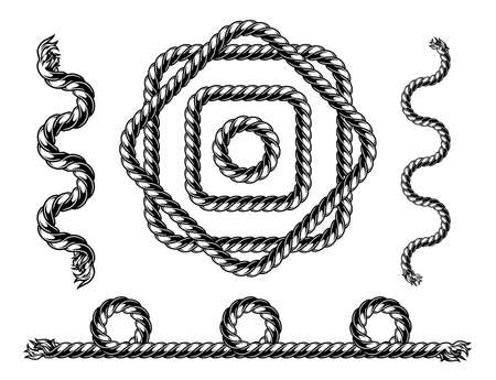 Rope vintage pattern brush template in black and white colors isolated vector illustrationのイラスト素材