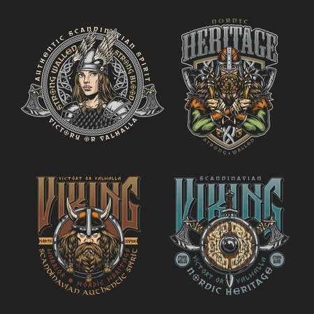 Vintage colorful viking printsのイラスト素材