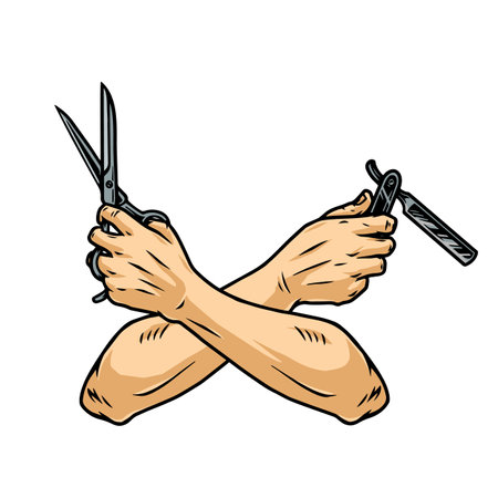 Colorful concept of crossed barber handsのイラスト素材
