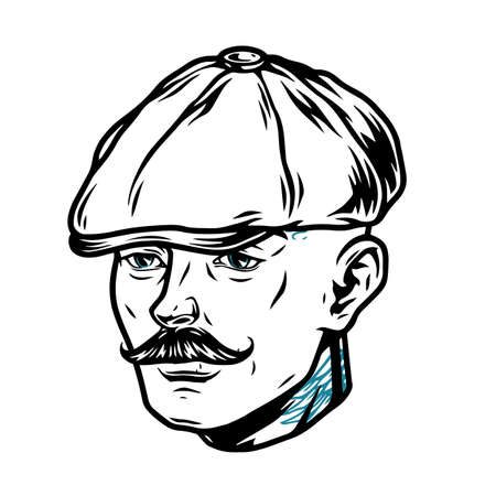 Stylish mustached man head in irish capのイラスト素材