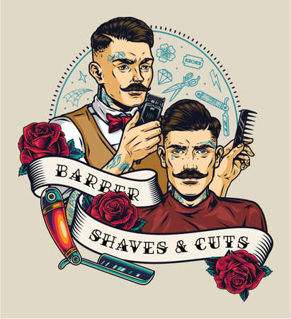Barbershop colorful vintage labelのイラスト素材
