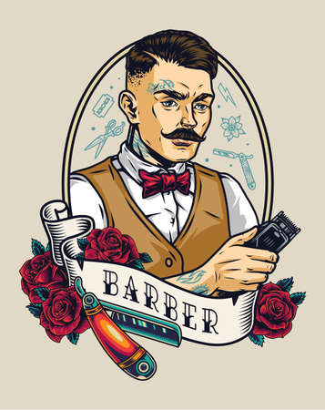 Barbershop vintage colorful badgeのイラスト素材