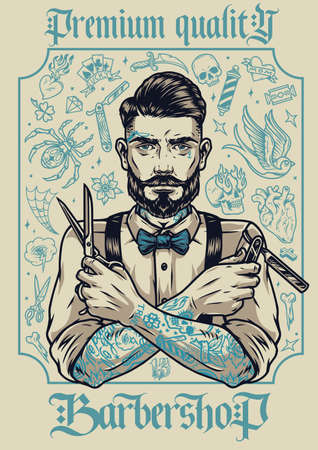 Barbershop vintage compositionのイラスト素材