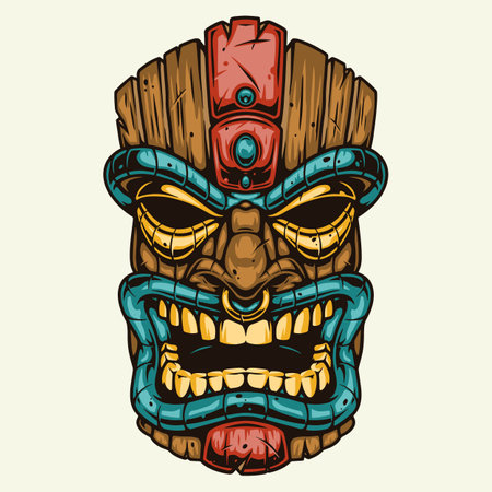 Wooden hawaiian tribal tiki maskのイラスト素材
