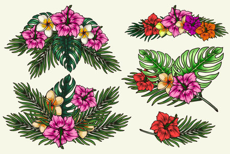 Colorful vintage tropical floral compositionのイラスト素材