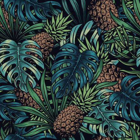 Colorful vintage tropical seamless patternのイラスト素材