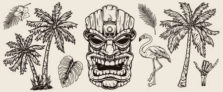 Surfing and hawaii elements conceptのイラスト素材