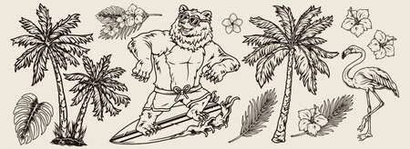 Surfing vintage monochrome conceptのイラスト素材