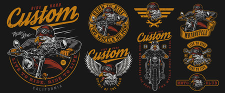 Custom motorcycle vintage designs compositionのイラスト素材