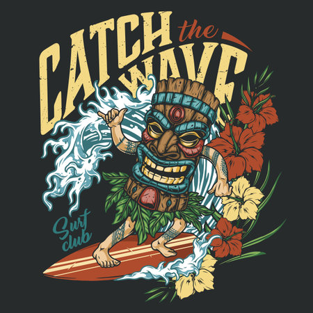 Surfing vintage colorful emblemのイラスト素材