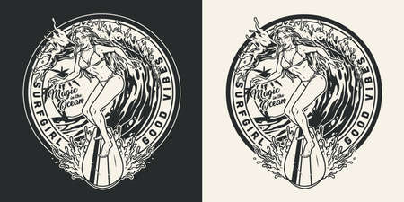 Extreme surfing vintage round badgeのイラスト素材