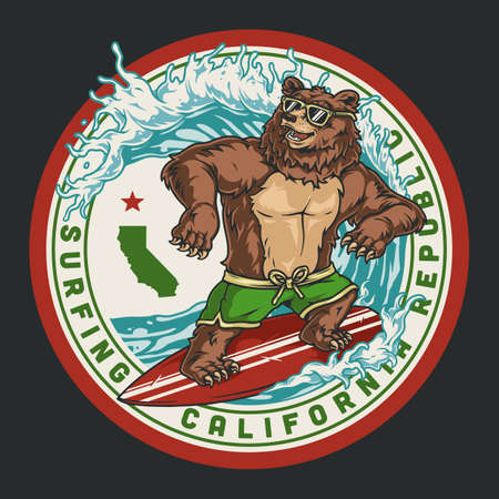 California surfing round vintage labelのイラスト素材