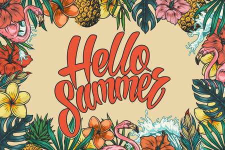 Tropical colorful vintage compositionのイラスト素材