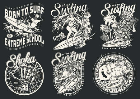 Extreme surfing vintage badgesのイラスト素材
