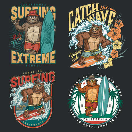 California surfing vintage colorful labelsのイラスト素材