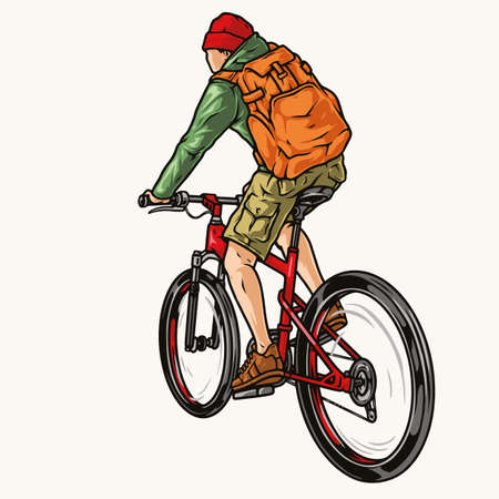 Tourist man riding bicycle colorful conceptのイラスト素材