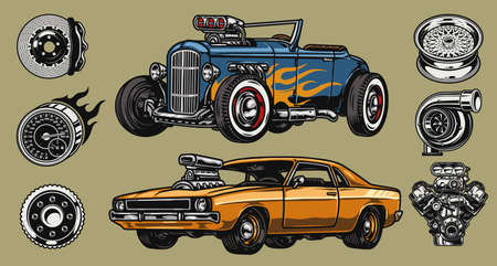 Custom cars repair service conceptのイラスト素材