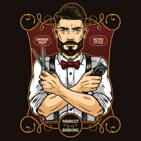 Vintage barbershop colorful printのイラスト素材