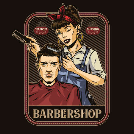Barbershop vintage colorful badgeのイラスト素材
