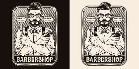 Barbershop vintage monochrome printのイラスト素材