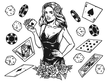 Casino and gambling vintage monochrome conceptのイラスト素材