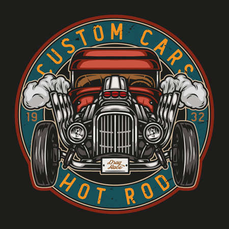 Custom retro car round colorful emblemのイラスト素材