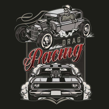 Retro custom cars vintage labelのイラスト素材