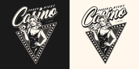 Poker night vintage monochrome badgeのイラスト素材