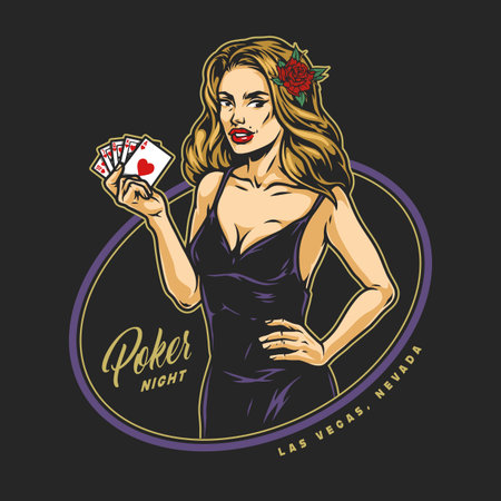 Poker night vintage colorful badgeのイラスト素材