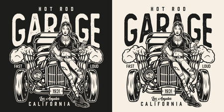 Custom car garage monochrome badgeのイラスト素材