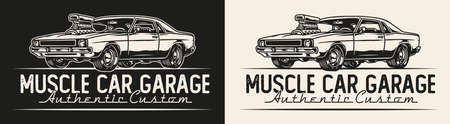 Muscle car garage service vintage badgeのイラスト素材