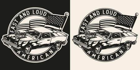 Custom car round vintage logotypeのイラスト素材