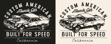 Custom car vintage printのイラスト素材